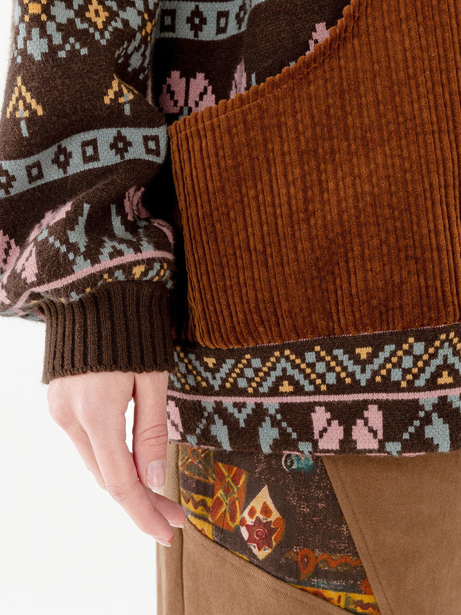 PLUS Size - Stitching Knitted Geometric Pocket Vintage Sweater