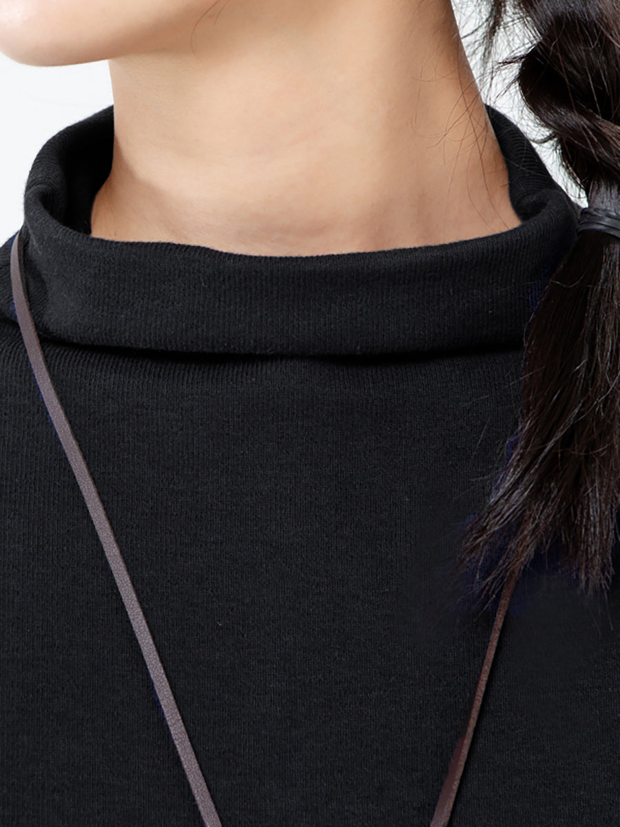 Plus Size - Women Turtleneck Solid Color Long Sleeve T-shirt