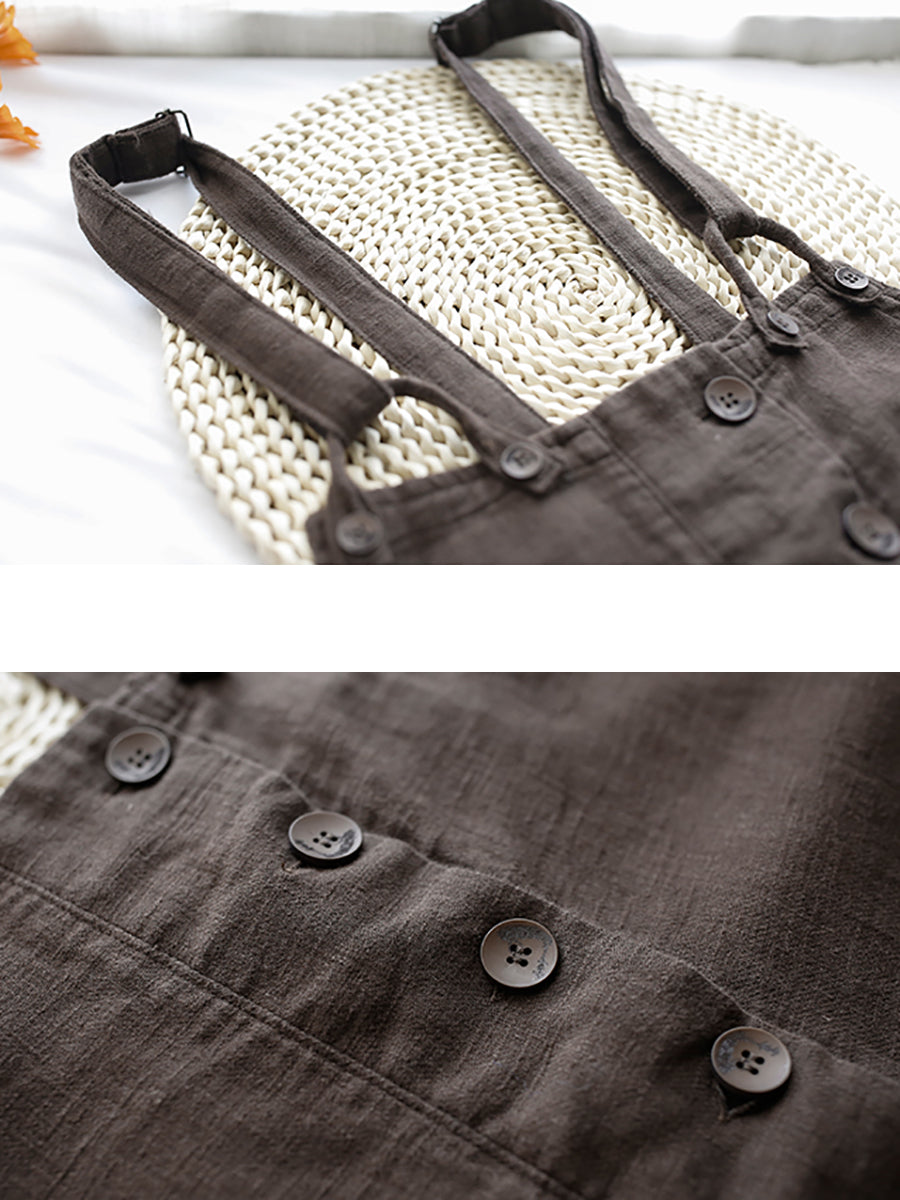 Plus Size Women Vintage Solid Linen Loose Jumpsuits