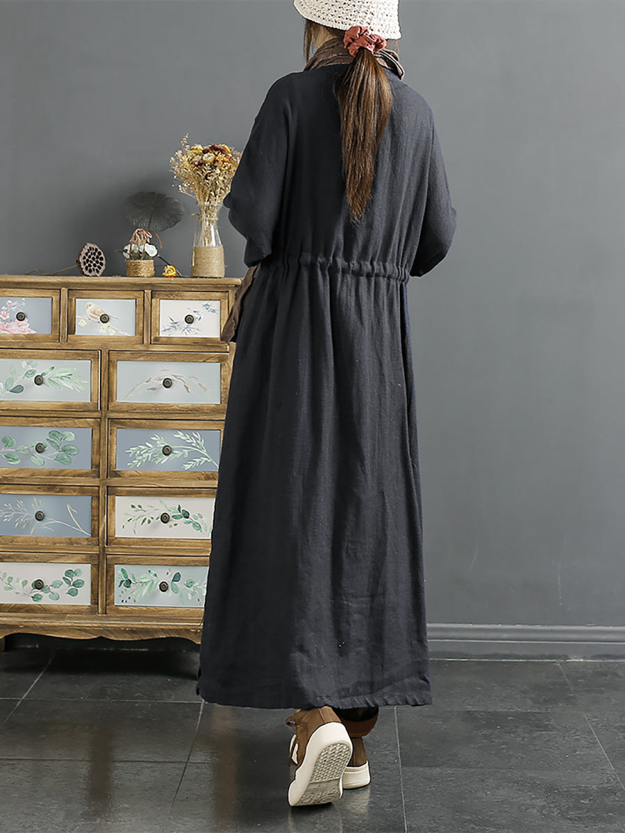 Plus Size Women Vintage Drawstring Linen Long Coat
