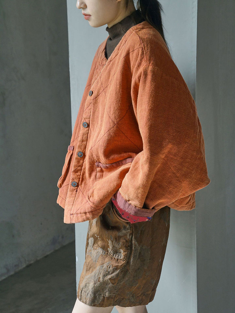 Plus Size Women Winter Vintage Linen Padded Pants