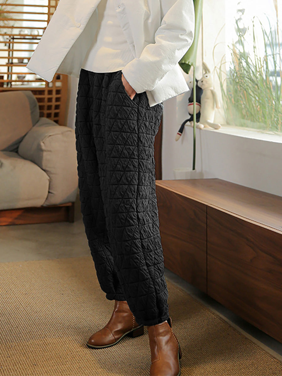 Plus Size Warm Solid Color Pocket Elastic Waist Lantern Pants