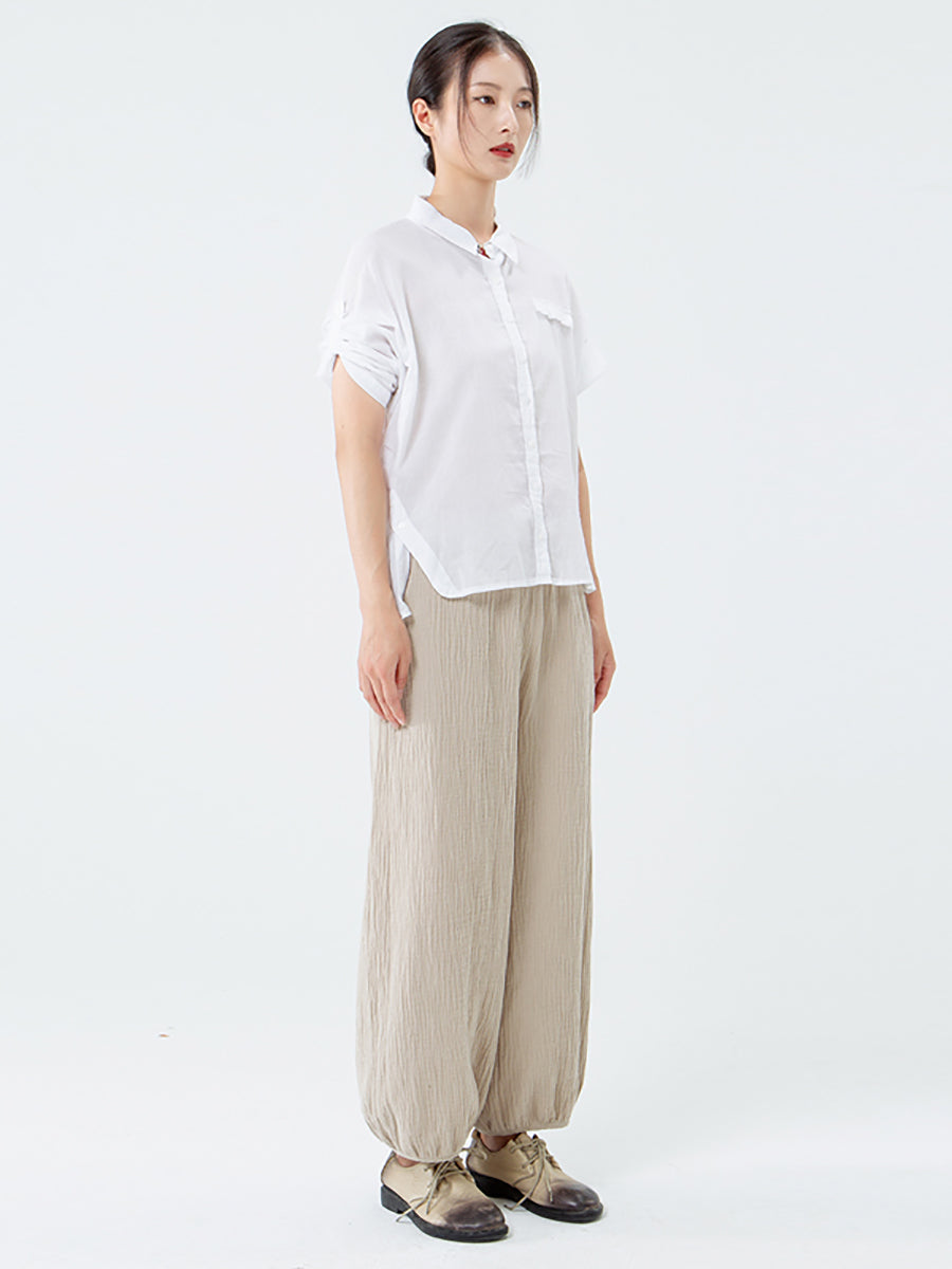 Plus Size Cotton Linen Pocket Pants