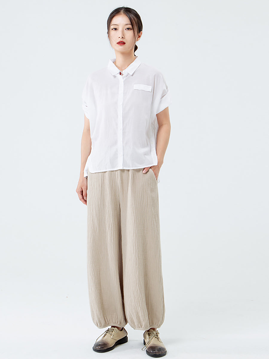 Plus Size Cotton Linen Pocket Pants