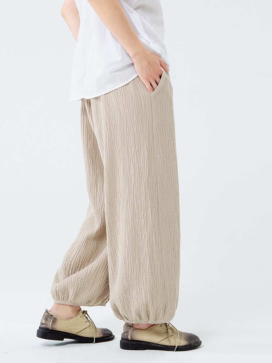 Plus Size Cotton Linen Pocket Pants
