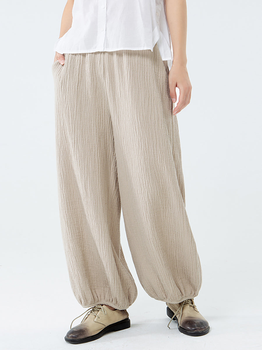 Plus Size Cotton Linen Pocket Pants