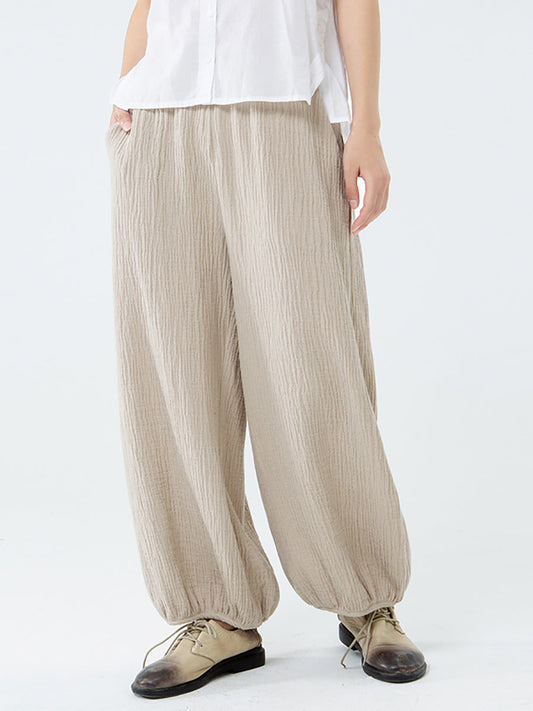 Plus Size Cotton Linen Pocket Pants