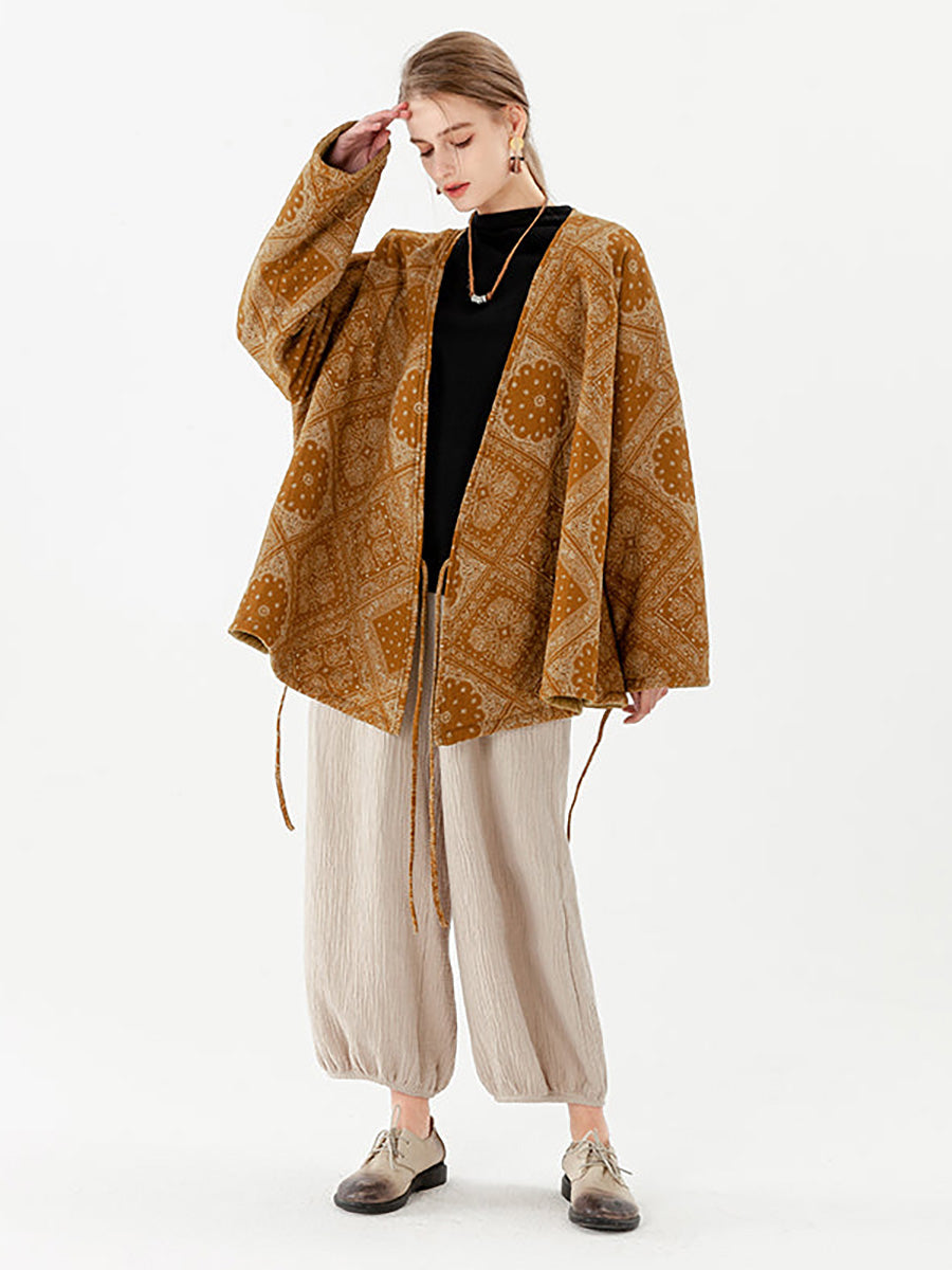 Plus Size Cotton Vintage Lace-up Long Sleeve Double-sided Coat