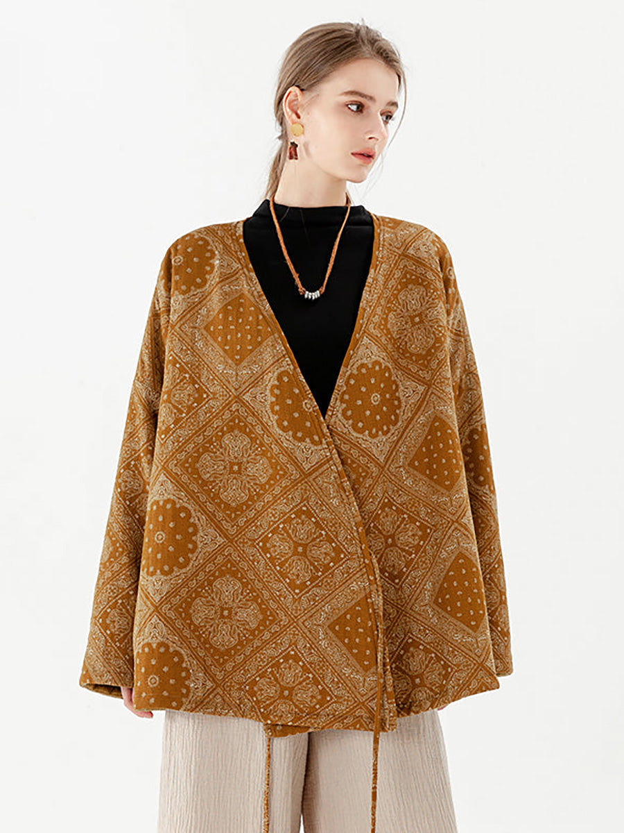 Plus Size Cotton Vintage Lace-up Long Sleeve Double-sided Coat
