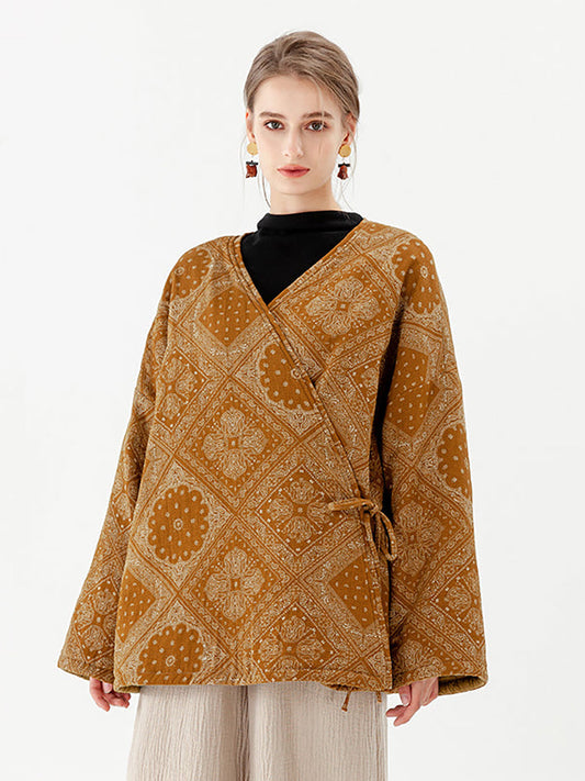 Plus Size Cotton Vintage Lace-up Long Sleeve Double-sided Coat