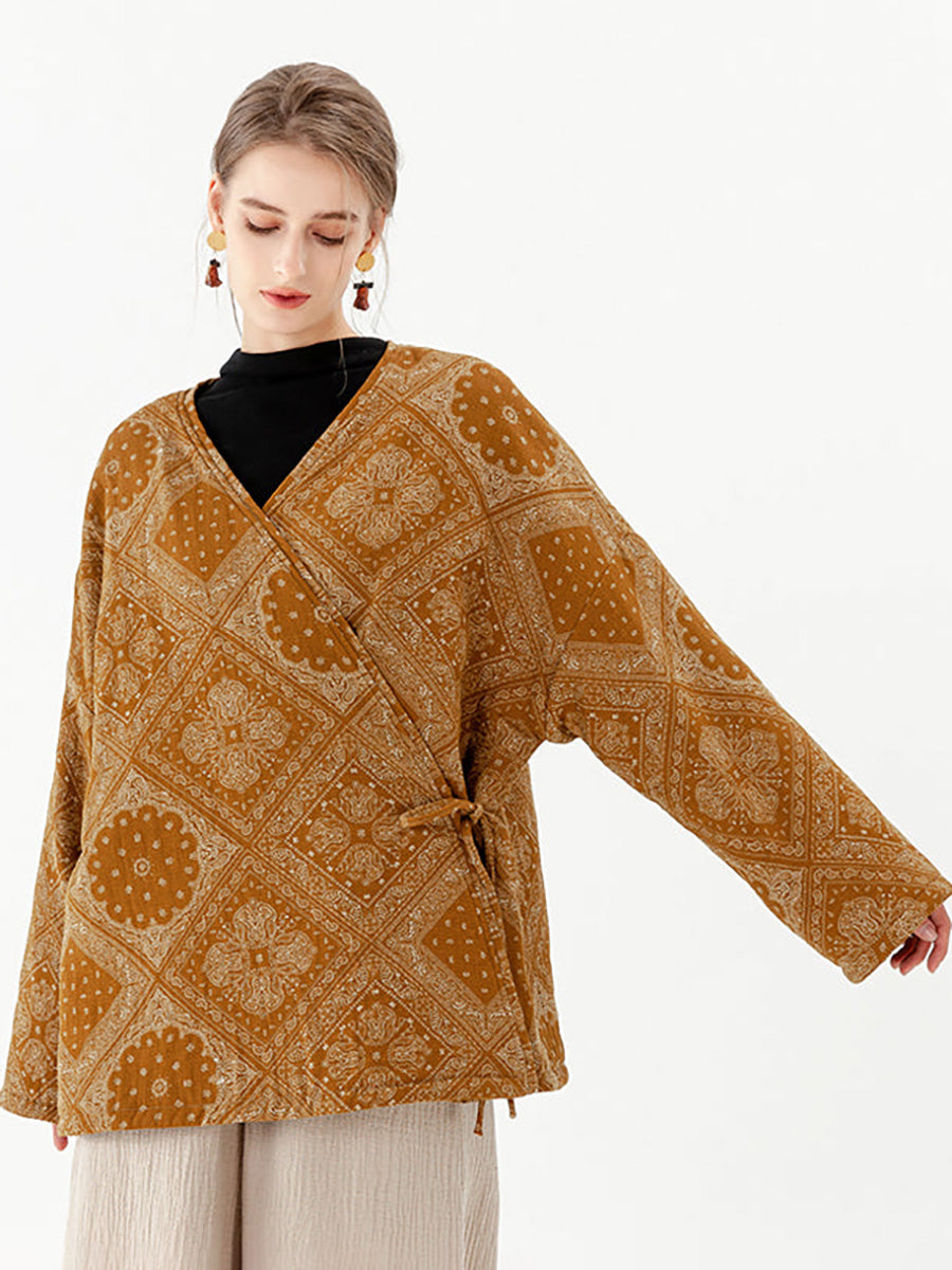 Plus Size Cotton Vintage Lace-up Long Sleeve Double-sided Coat