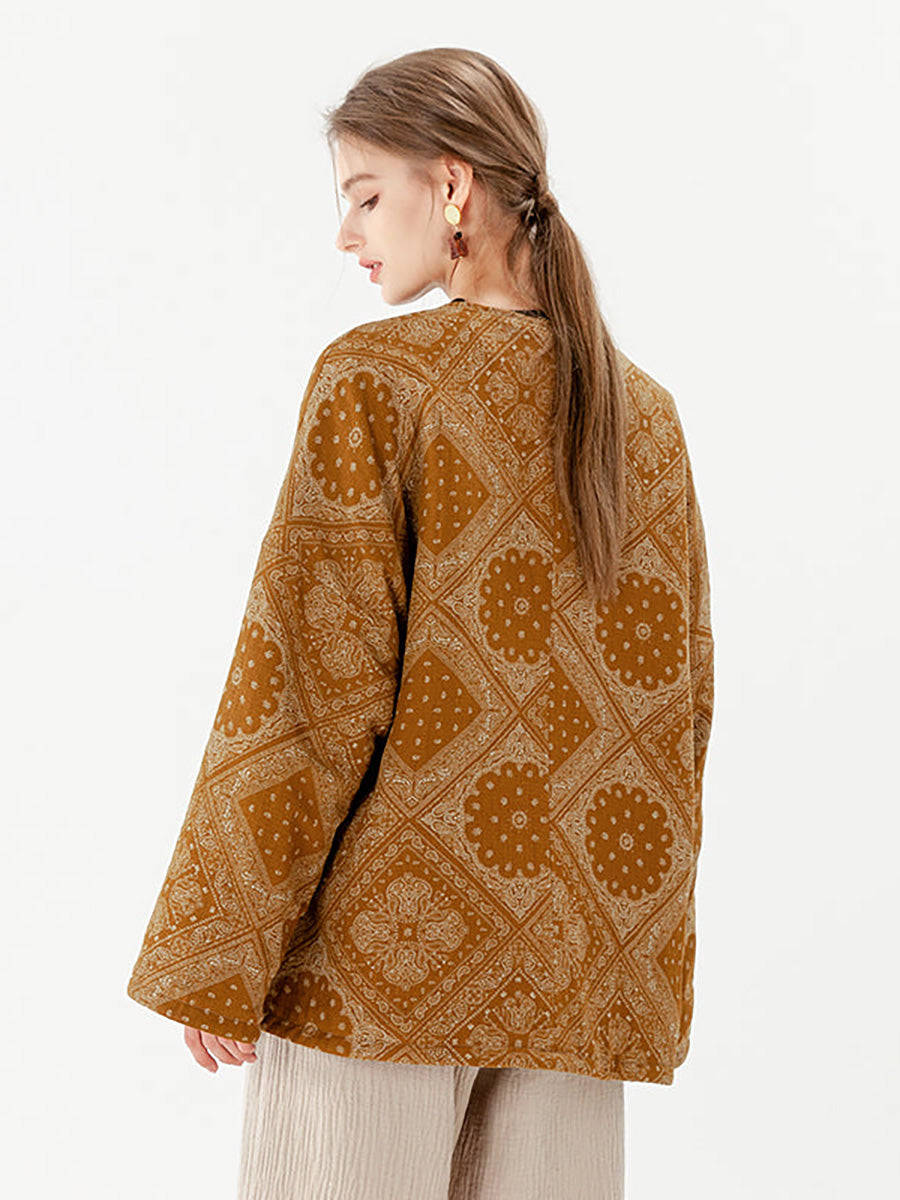 Plus Size Cotton Vintage Lace-up Long Sleeve Double-sided Coat