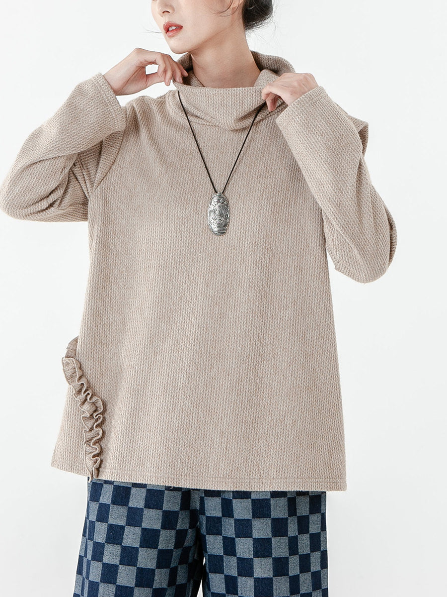 PLUS Size - Women Solid Color Knitted Long Sleeve Sweater