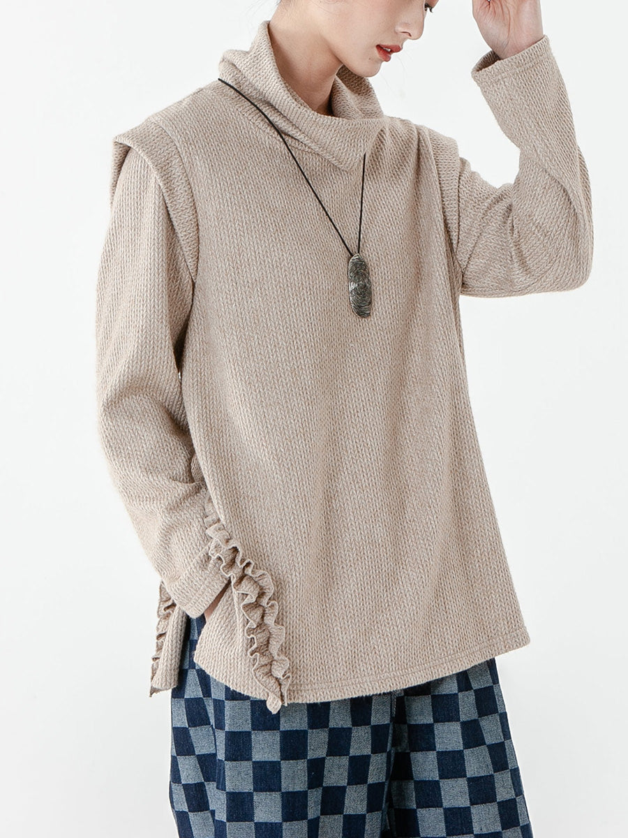 PLUS Size - Women Solid Color Knitted Long Sleeve Sweater