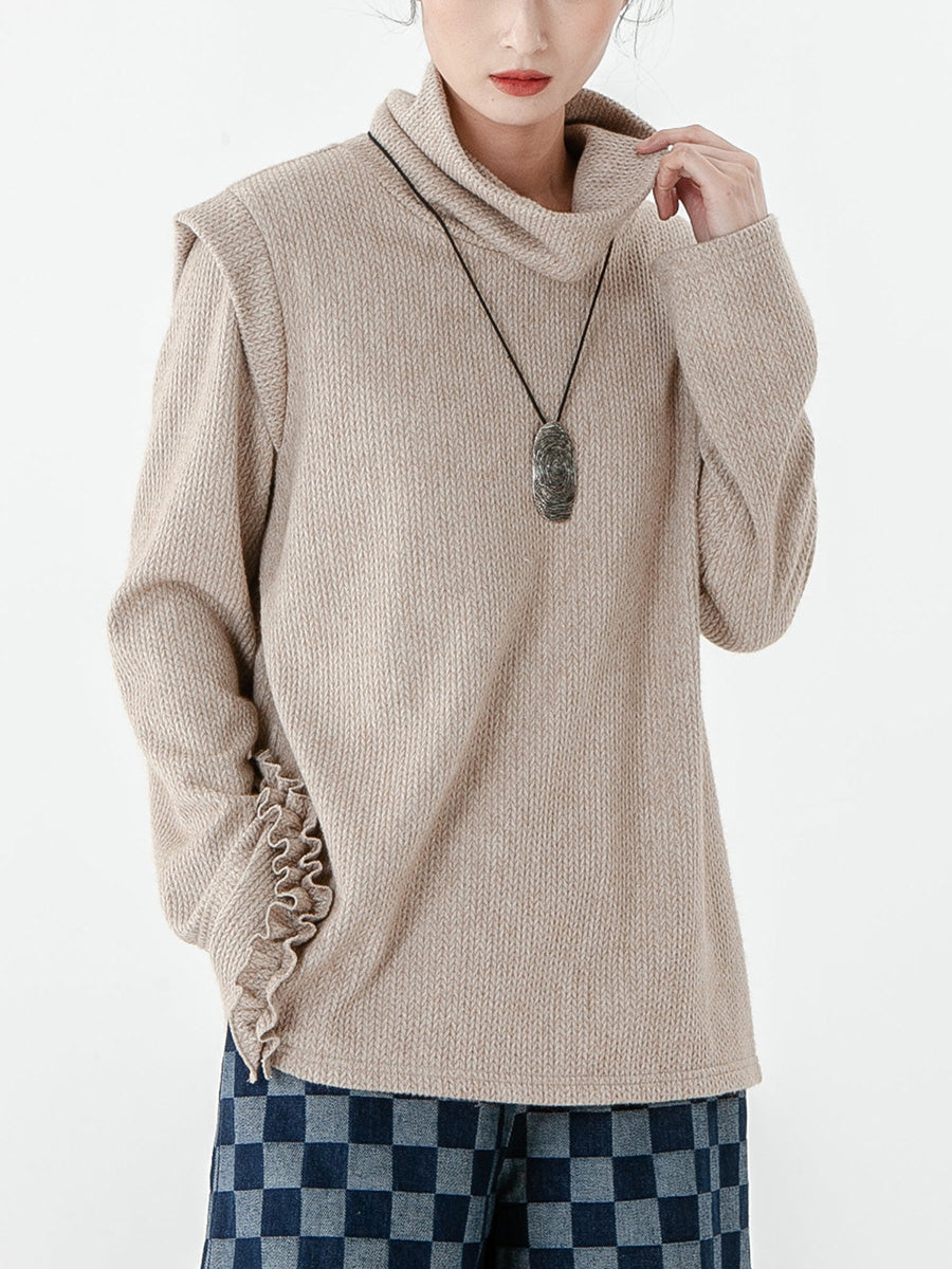PLUS Size - Women Solid Color Knitted Long Sleeve Sweater